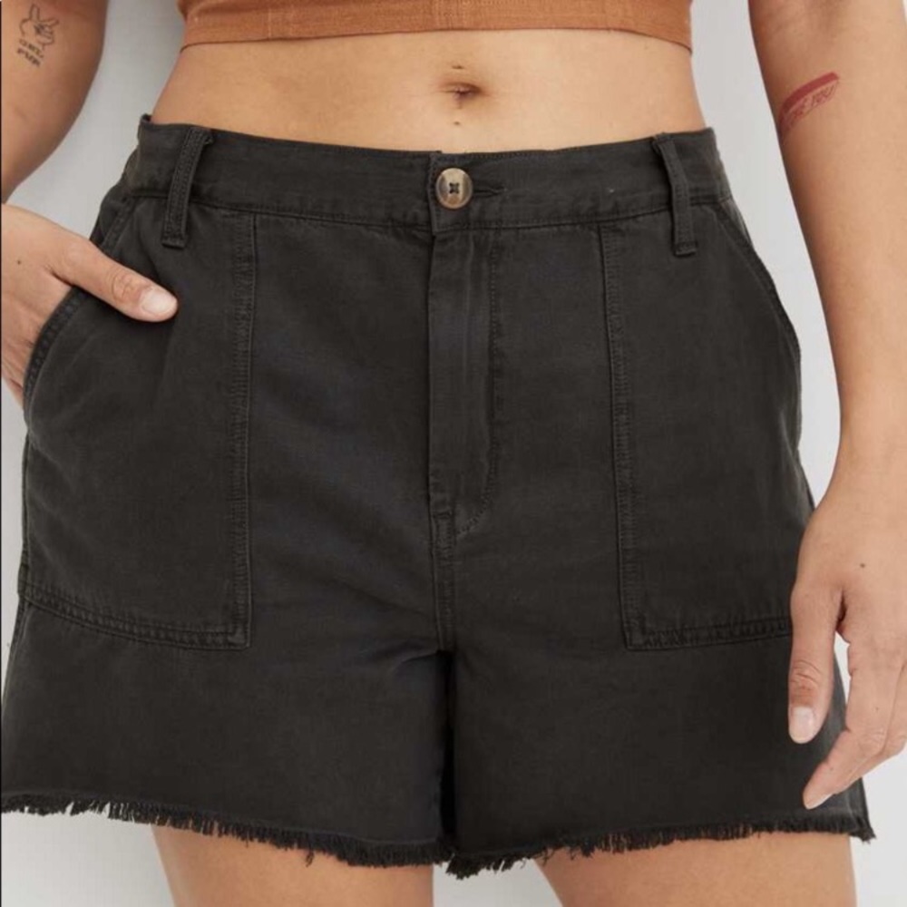 aerie Cutoff Elastic Back Linen Blend Shorts
